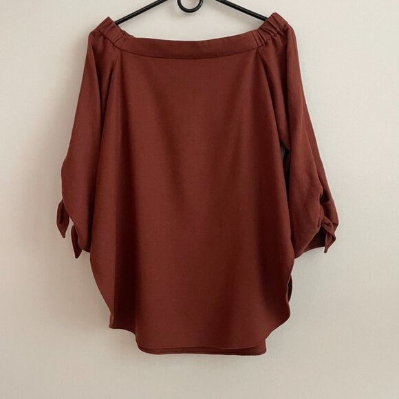 Tibi Chic Rust Off-Shoulder 3/4 Sleeve Wool Blend top US 00 - Picture 4 of 6